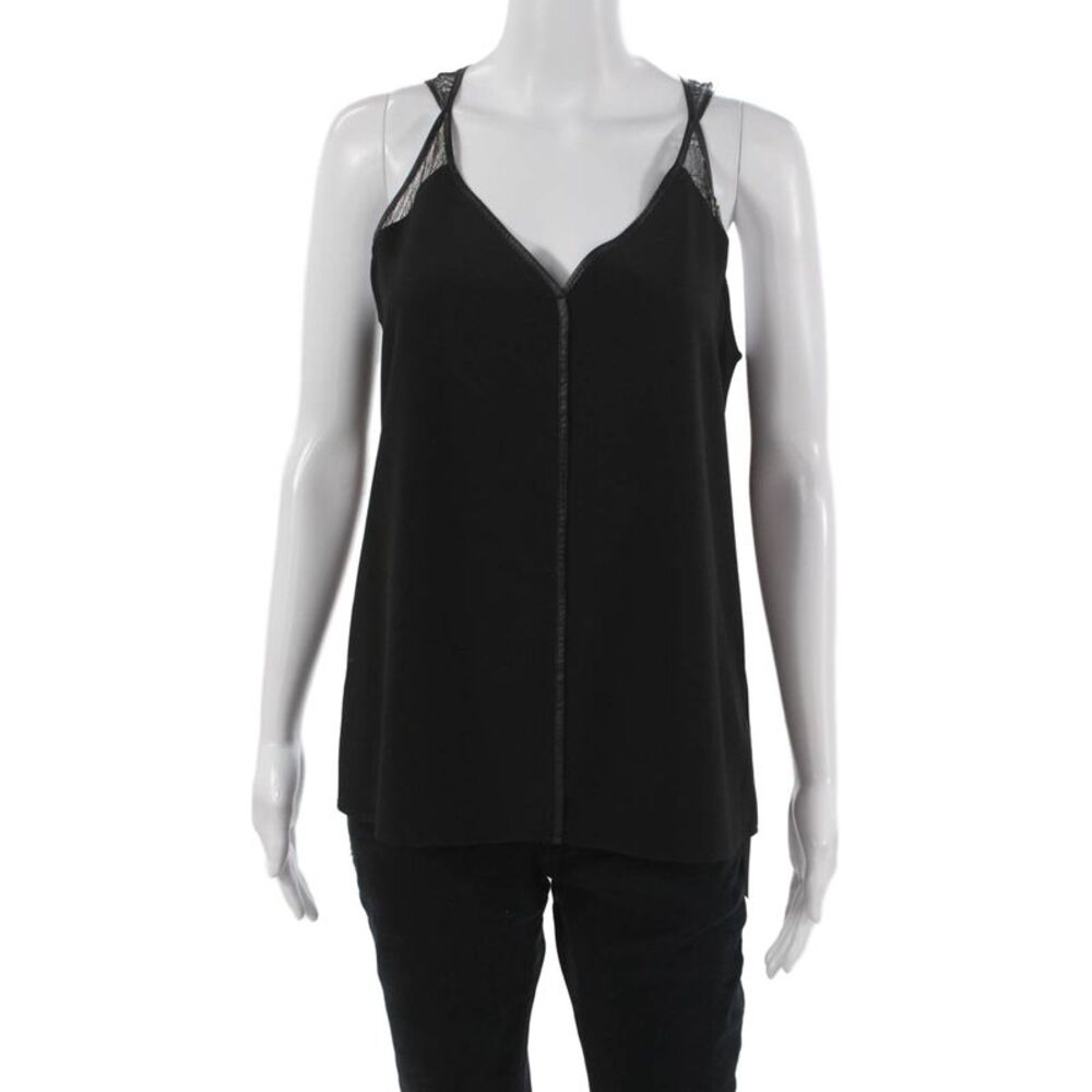 Cooper & Ella Women Camisole V Neck Black Polyester Sleeveless Solid Size M